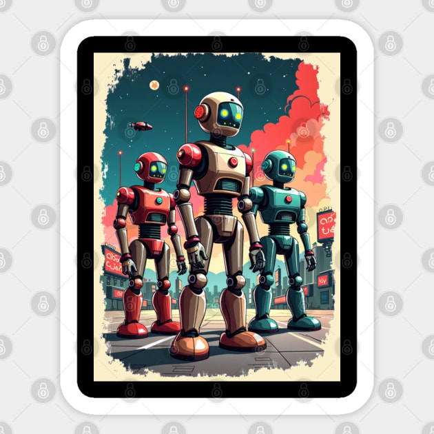 Retro Robot Revival: Vintage Visions of the Future Sticker by Steve